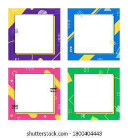 Memphis style template collection. Set of abstract creative concept background for advertising with copy space for text. Modern trendy cute flat graphic design illustration.
