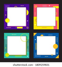 Colección de plantillas de estilo Memphis. Conjunto de fondo de concepto creativo abstracto para publicidad o banner con espacio de copia para texto. Ilustración moderna de diseño gráfico plano.