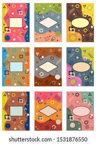 Memphis style template cover, postcard, poster, vector illustration,