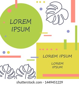 Memphis style, trendy 80s-90s. The mixture of styles in geometric and Botanical . Design backgrounds for social media. Templates for poster. card.