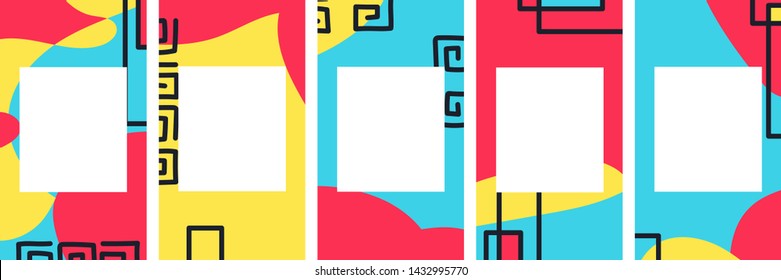 Memphis style, trendy 80s-90s. Templates for stories, vector illustration. Design backgrounds for social media. Hand drawn abstract card.