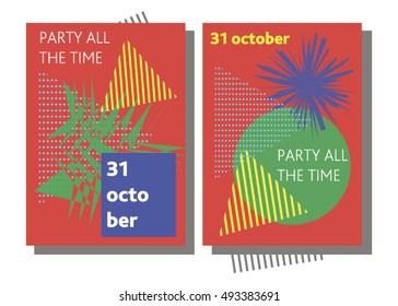 Memphis style. Trendy geometric elements memphis cards. Retro style texture, pattern and geometric elements. Graphic design trends. Neo-Memphis design poster on the red background 
