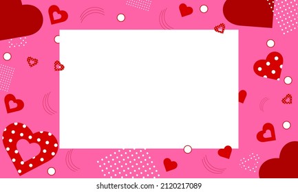 Memphis style valentine's day banner. Simple flat illustration. Polka dot hearts. Minimalistic style. Place for your text. Banner, flar, ppost on the Internet.