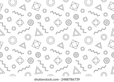 A Memphis style vector coloring page featuring retro geometric shapes. Ideal for creative and relaxing activities for all ages.