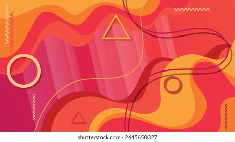 Memphis style wallpaper in orange and crimson tones. An excellent background for designing pages on social networks, posters, presentations, outdoor advertising and your other projects. Vector.