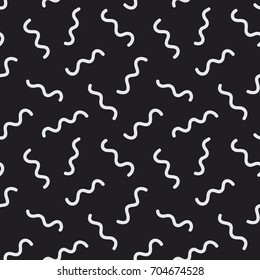 Memphis style wavy lines seamless vector pattern. Black and white background texture for print, textile, web, or any use.