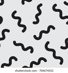 Memphis style wavy lines seamless vector pattern. Black and white background texture for print, textile, web, or any use.