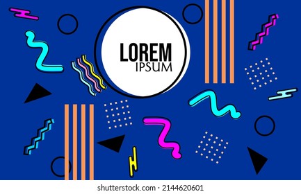 Memphis styled blue background with dynamic and simple geometric elements. used for banner designs, flyers, promotions