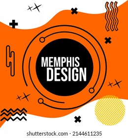 Memphis styled orange square background. for modern and trendy social media design