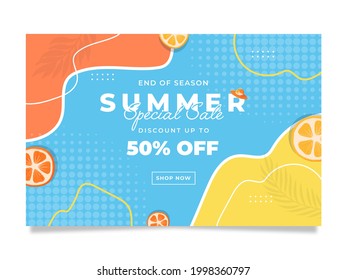 Memphis summer sale banner template with watercolor illustration Vector