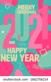 Memphis Swiss style  2021 Greeting Card, illustration concept for creating background, greeting card, website, mobile website banner, party invitation card, social media banner, marketing material