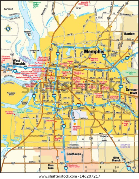 Memphis Tennessee Area Map Stock Vector (Royalty Free) 146287217