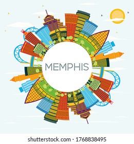 Memphis Tennessee City Skyline With Color Buildings, Blue Sky And Copy Space. Vector Illustration. Travel And Tourism Concept With Historic Architecture. Memphis USA Cityscape With Landmarks.