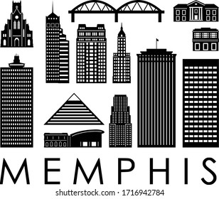 MEMPHIS TENNESSEE City Skyline Silhouette Cityscape Vector