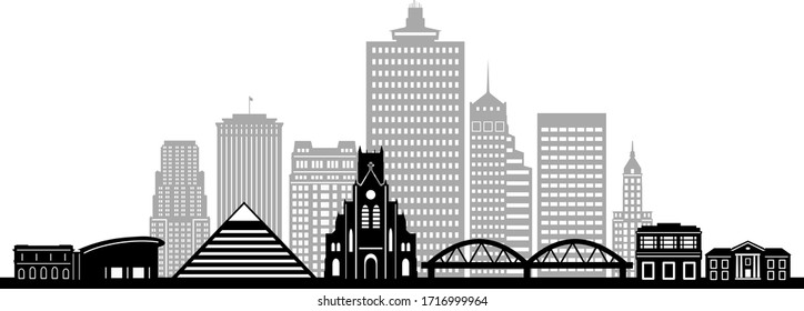 MEMPHIS TENNESSEE City Skyline Silhouette Cityscape Vector