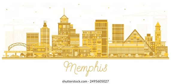 Silueta del horizonte de la ciudad de Memphis Tennessee con edificios dorados aislados en blanco. Ilustración vectorial. Concepto de negocios y turismo con arquitectura histórica. Memphis USA Paisaje urbano con Lugares famosos.