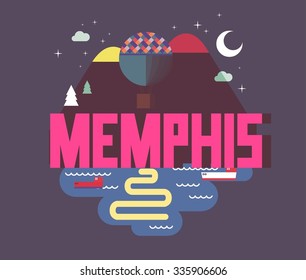 Memphis, tennessee great destination to visit, vector cartoon