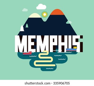 Memphis, Tennessee great destination to visit, vector cartoon
