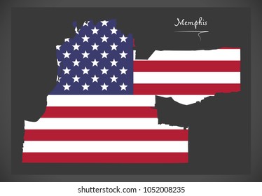 Memphis Tennessee map with American national flag illustration