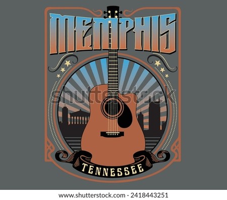 memphis tennessee music festival vector design, country music fest artwork for t shirt, sticker, poster, graphic print, retro vintage music typography with guitar  