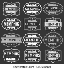 Memphis Tennessee Skyline. Premium Quality Stamp Frames. Grunge Design. Icon Art Vector. Old Style Frames.
