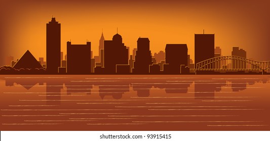 Memphis, Tennessee skyline with reflection in water