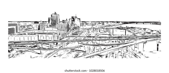 Memphis in Tennessee, USA. Hand drawn sketch illustration in vector.