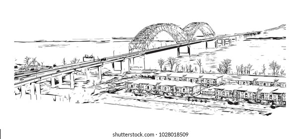 Memphis in Tennessee, USA. Hand drawn sketch illustration in vector.