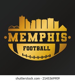 Memphis, TN, Vector de silueta de la ciudad estadounidense de la línea de oro del fútbol americano. Símbolos de iconos del estilo de diseño dorado. Sport America Ball.