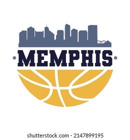 Memphis, TN, USA Basketball Skyline City Silhouette Vector. Símbolos de iconos de estilo de diseño de canasta. Sport America Ball.