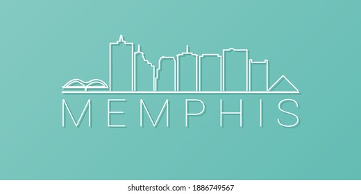 Memphis, TN, USA Skyline Linear Design. Flat City Illustration Minimal Clip Art. Background Gradient Travel Vector Icon.