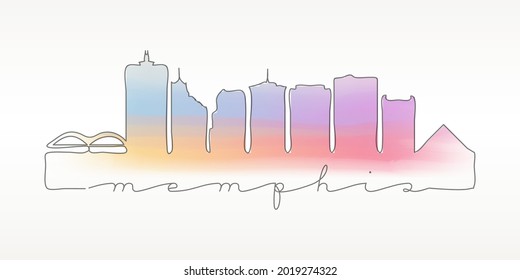 Ilustración de Memphis, TN, Estados Unidos Skyline Watercolor City. Edificios Famosos Silueta Con La Mano Dibuja Un Dibujo De Dibujo De Dibujo De Dibujo De Dibujos De Dibujo De Un Vector.