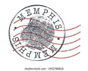 Memphis, TN, USA Stamp Map Postal. Carreteras y calles de focas de silueta. Diseño de redondeo de Passport. Icono del vector. Diseño Retro Viaje Símbolo Nacional.