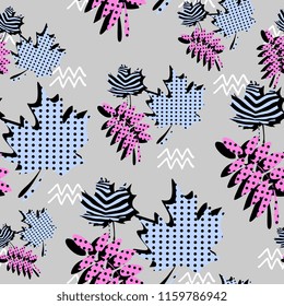 Memphis trendy autumn floral pattern background