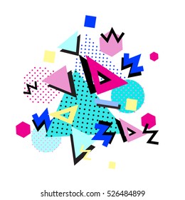 Memphis trendy design with geometric shapes. Abstract 1980-90  style. Colorful geometric hipster poster background. Vector illustration stock vector.