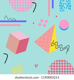 Memphis trendy geometric abstract pattern with 90s style colorful background. Good for fashion textile print, wallpaper, and hijab wrapping.