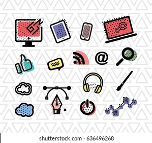 Memphis trendy geometric elements set and icons set and pattern