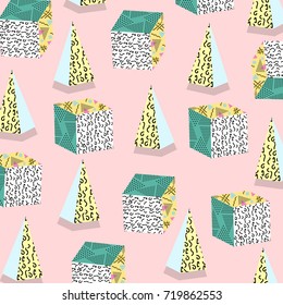 Memphis trendy pattern with geometric,grid,striped and other elements for fashion,textile, wallpapers, wrapping,tissue and postcards.Hipster retro 80s-90s pop art Memphis style.Vector illustration.