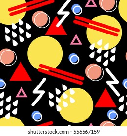 Memphis trendy seamless border with geometric shapes. Abstract 1980-90 styles style. Colorful geometric hipster poster background. Vector illustration stock vector.