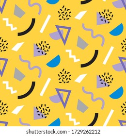 Memphis trendy nahtlose Muster. Mode im Stil der 80-90er Jahre. Abstrakter farbiger geometrischer Hintergrund. Textil-Druck, Tapete, Packpapier, Cover-Design. Vector-Abbildung.