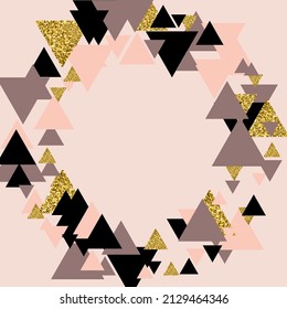 Memphis Triangle Vector Pink Background. Glitter Mosaic Art Pattern. Metal Shape Anniversary Illustration. Bright  Shiny Poster.
