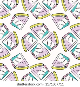 Memphis Tropical Watermelon Pattern, Seamless Vector Background, Hand Drawn  Fruit Flower Illustration Graphic, Retro Fashion Print, Pool Party Decor, Exotic Trendy Kitchen Ware, Food Blog Wallpaper