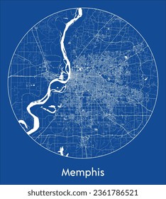 Memphis United States North America City Map blue print round Circle vector illustration