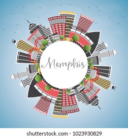 Memphis USA City Skyline with Color Buildings, Blue Sky and Copy Space. Vector Illustration. Business Travel and Tourism Concept with Historic Architecture. Memphis Cityscape with Landmarks.