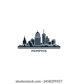 Memphis, EE.UU., logo de la ciudad. Panorama Vector plano US Tennessee state icon, Formas abstractas de Lugares famosos, rascacielos, panorama, edificios. Insignia de los Estados Unidos de América de estilo de línea delgada