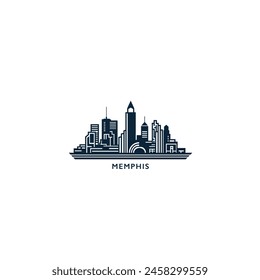 Memphis, USA, city skyline logo. Panorama vector flat US Tennessee state icon, abstract shapes of landmarks, skyscraper, panorama, buildings. Thin line style United States of America badge