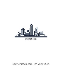 Memphis, USA, city skyline logo. Panorama vector flat US Tennessee state icon, abstract shapes of landmarks, skyscraper, panorama, buildings. Thin line style United States of America badge