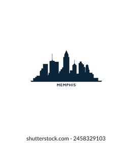 Memphis, USA, city skyline logo. Panorama vector flat US Tennessee state icon, abstract landmarks, skyscraper, panorama, horizon. Solid black shape of United States of America