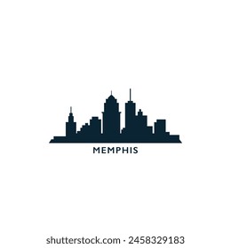 Memphis, USA, city skyline logo. Panorama vector flat US Tennessee state icon, abstract landmarks, skyscraper, panorama, horizon. Solid black shape of United States of America
