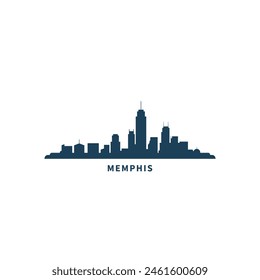 Memphis, USA, city skyline logo. Panorama vector flat US Tennessee state icon, abstract landmarks, skyscraper, horizon. Solid black shape of United States of America